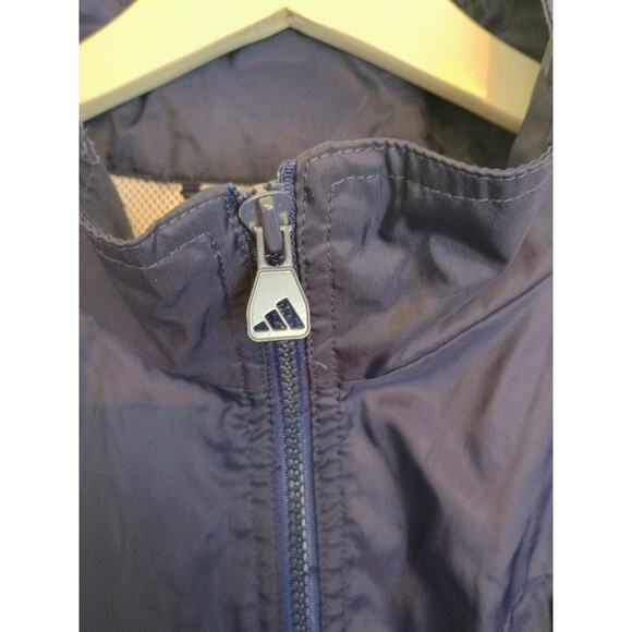 Vintage Adidas Jacket Mens Large Navy Blue Green Vented Hooded Retro Windbreaker - Picture 7 of 12